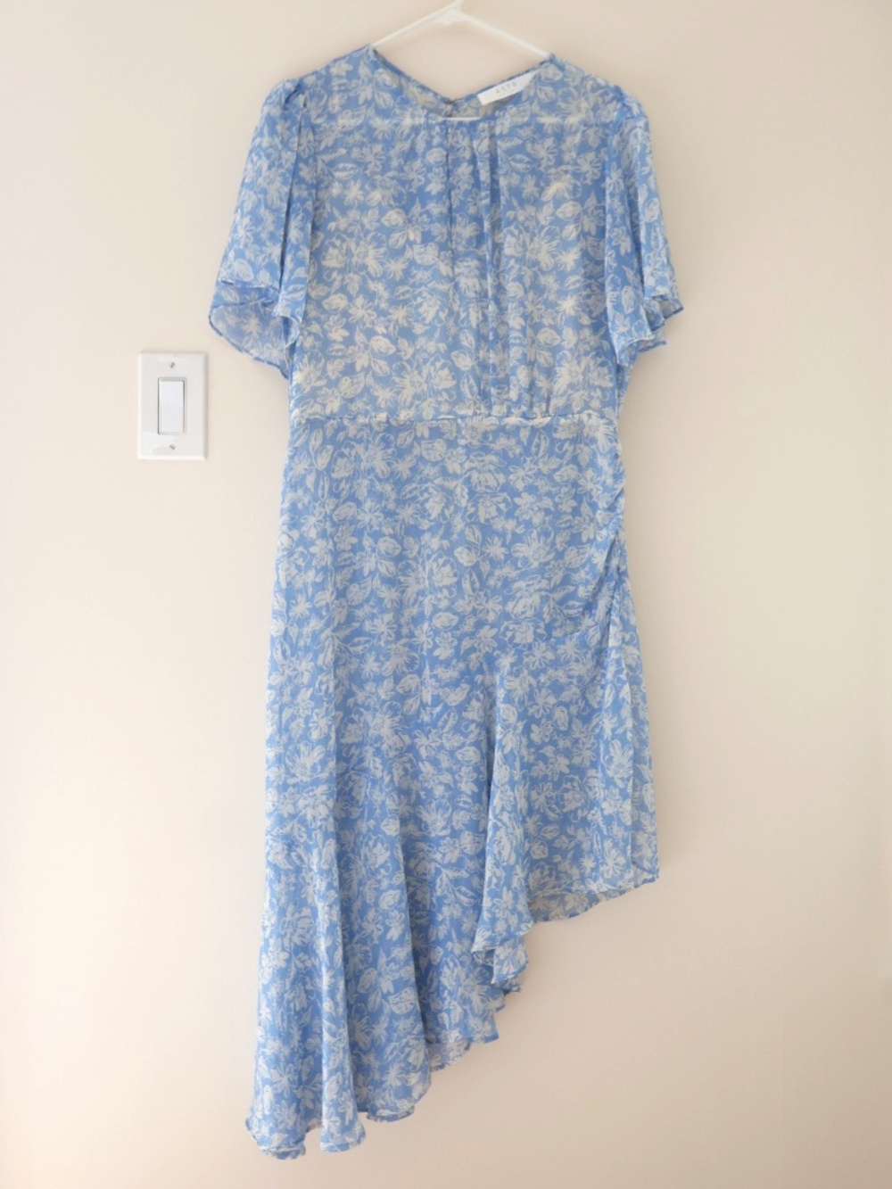 ASTR Blue Floral Flutter Sleeves Asymmetrical Ruffle Midi Dress XL Boho Wedding